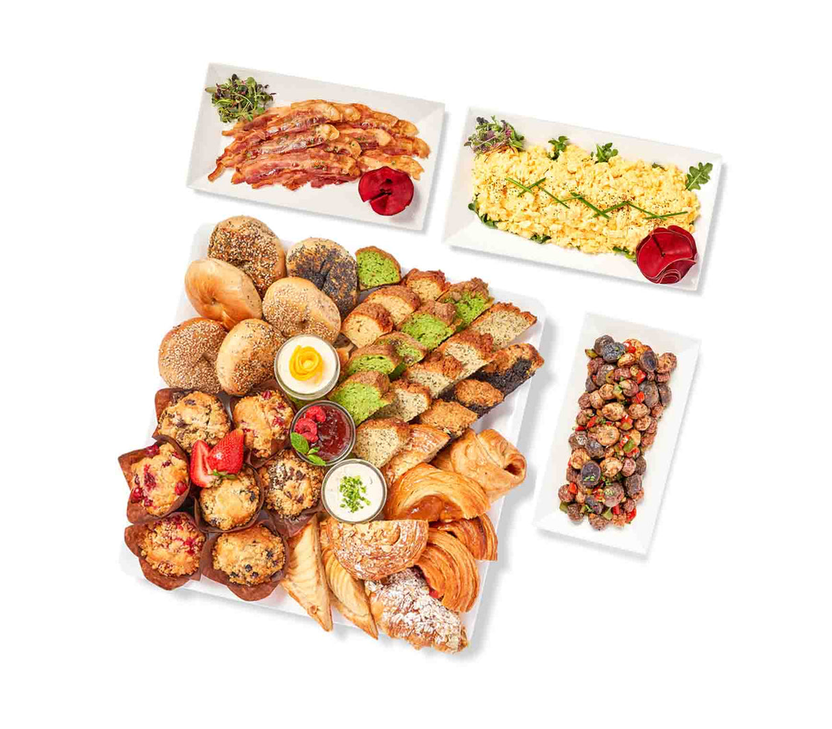 Rise and Shine Breakfast Package with eggs, bacon, and bread.