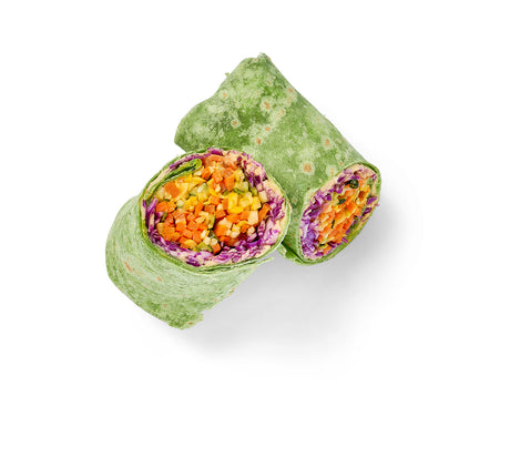 An image of a Trends Veggie Wrap with Portobello Mushroom and Spinach vegetables in it.